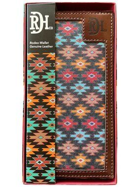 Red Dirt Hat Co Genuine Leather Rodeo Brown Wallet Southwestern Print New In Box